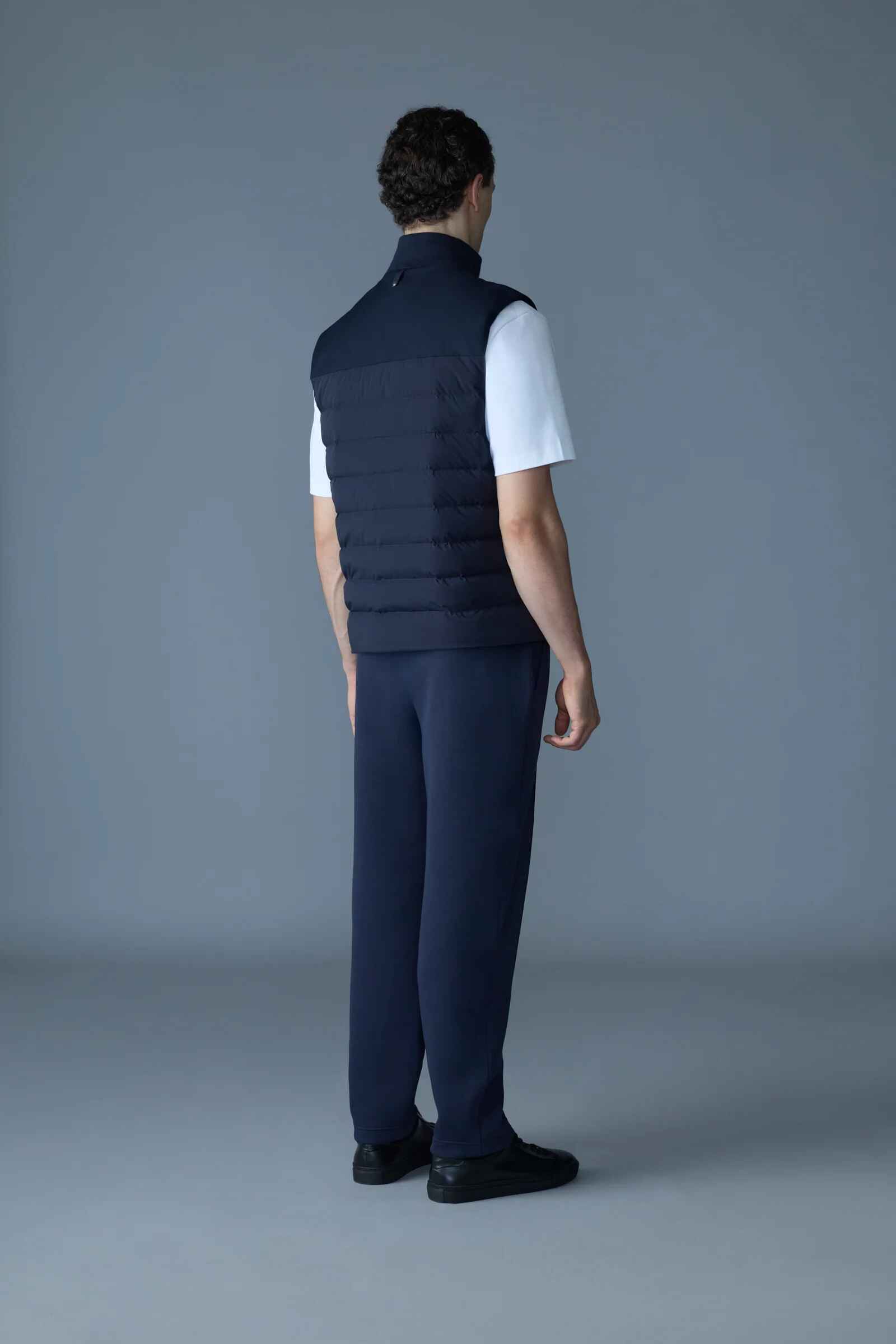 Men's Ribbed Knit Collar Light Down Filled Quilted Vest