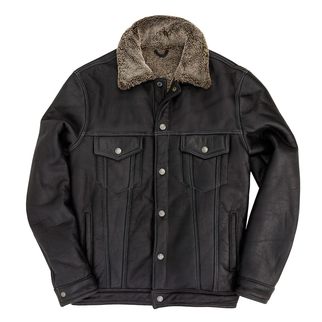 Men's Sheepskin Midnight Trucker Fur Leather Jacket