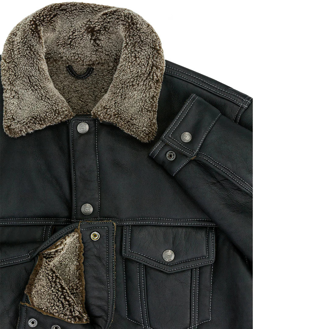 Men's Sheepskin Midnight Trucker Fur Leather Jacket