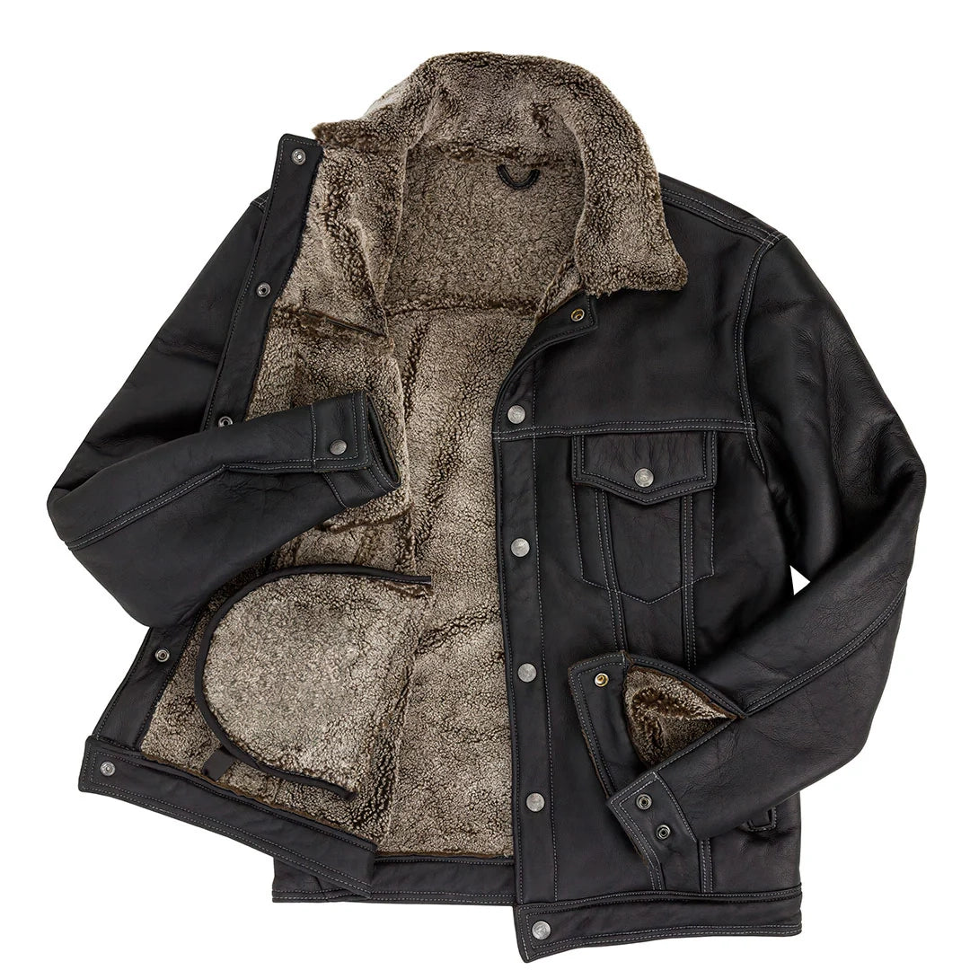 Men's Sheepskin Midnight Trucker Fur Leather Jacket