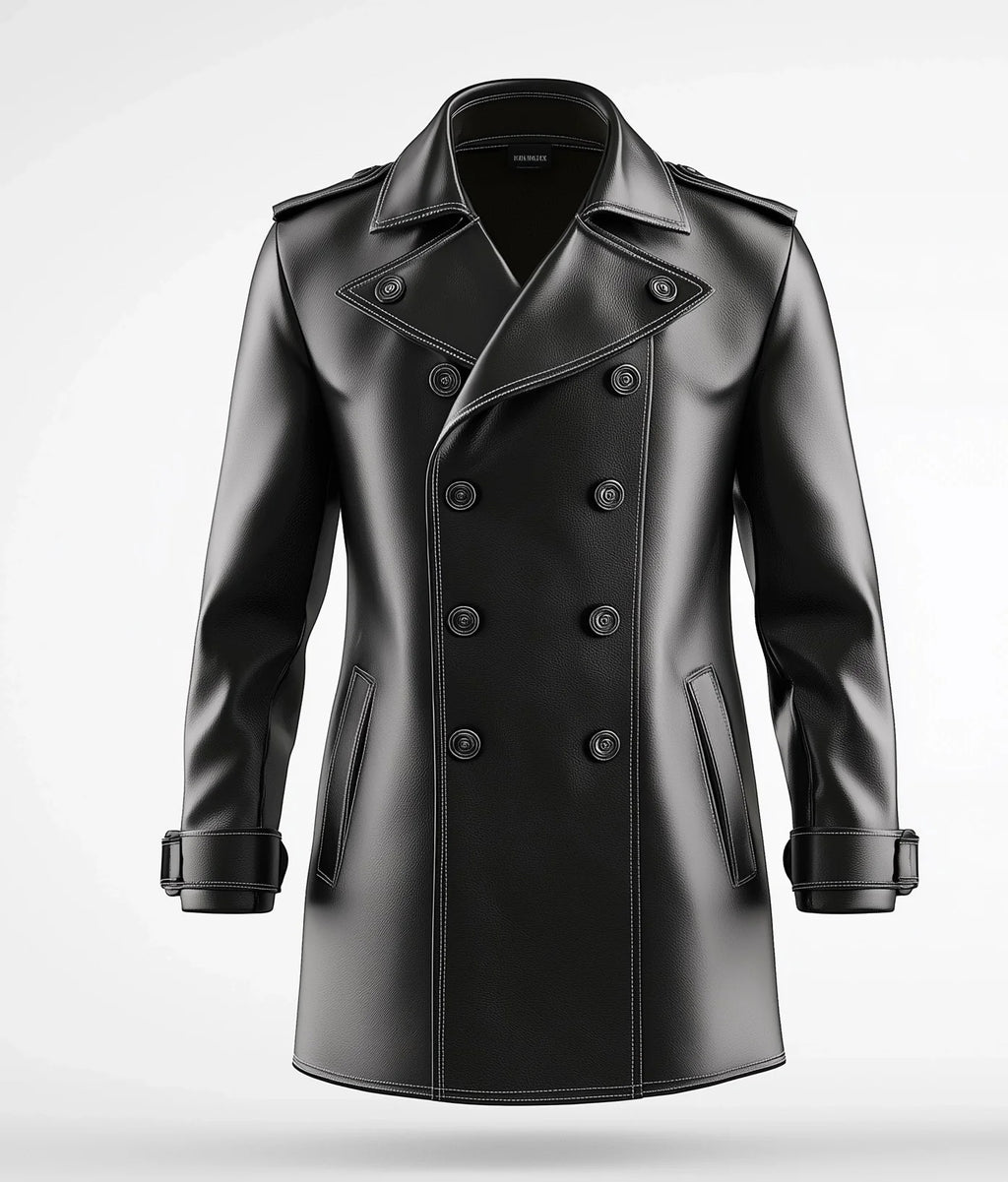 Men's Short Leather Trench Coat
