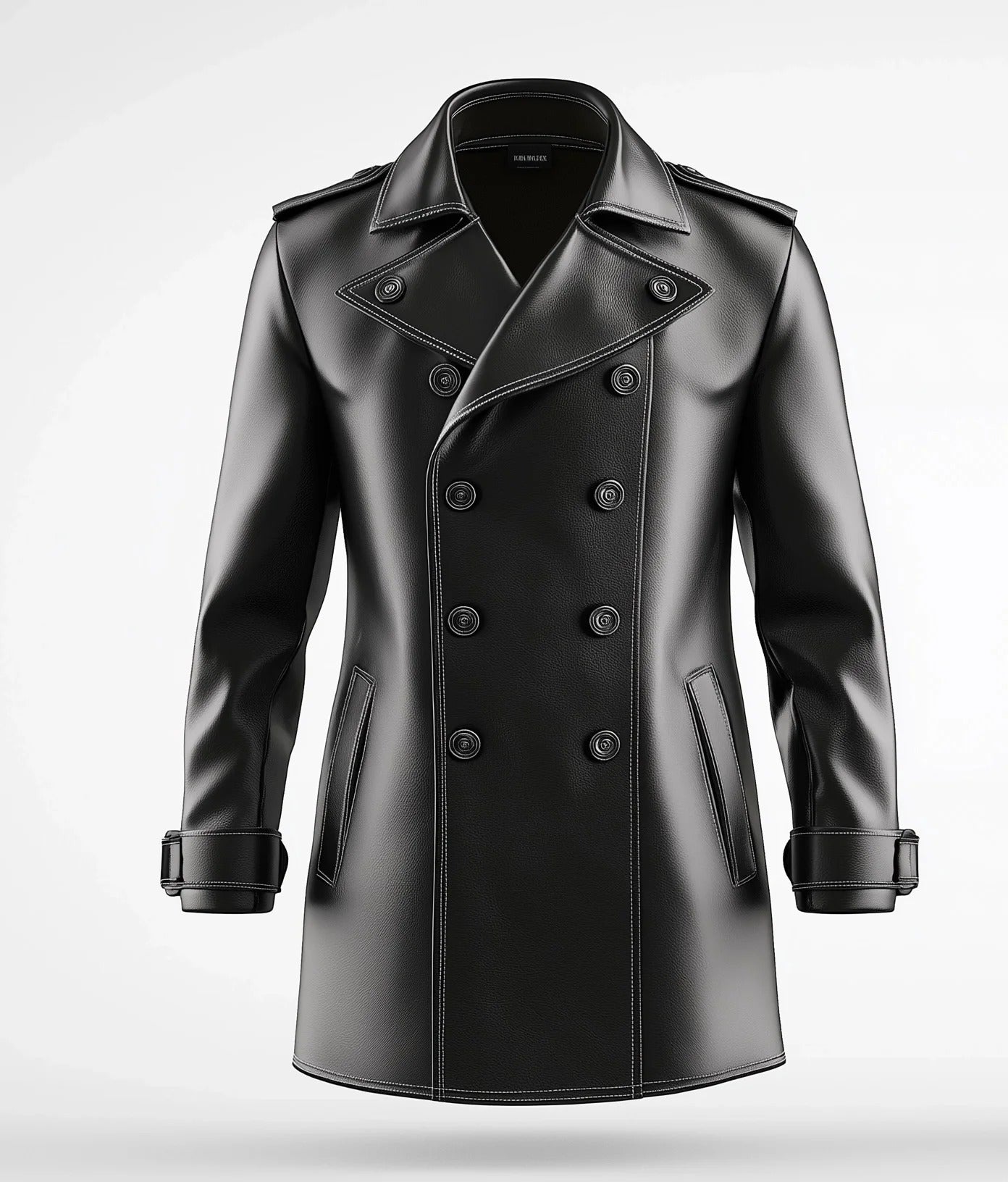 Men's Short Leather Trench Coat