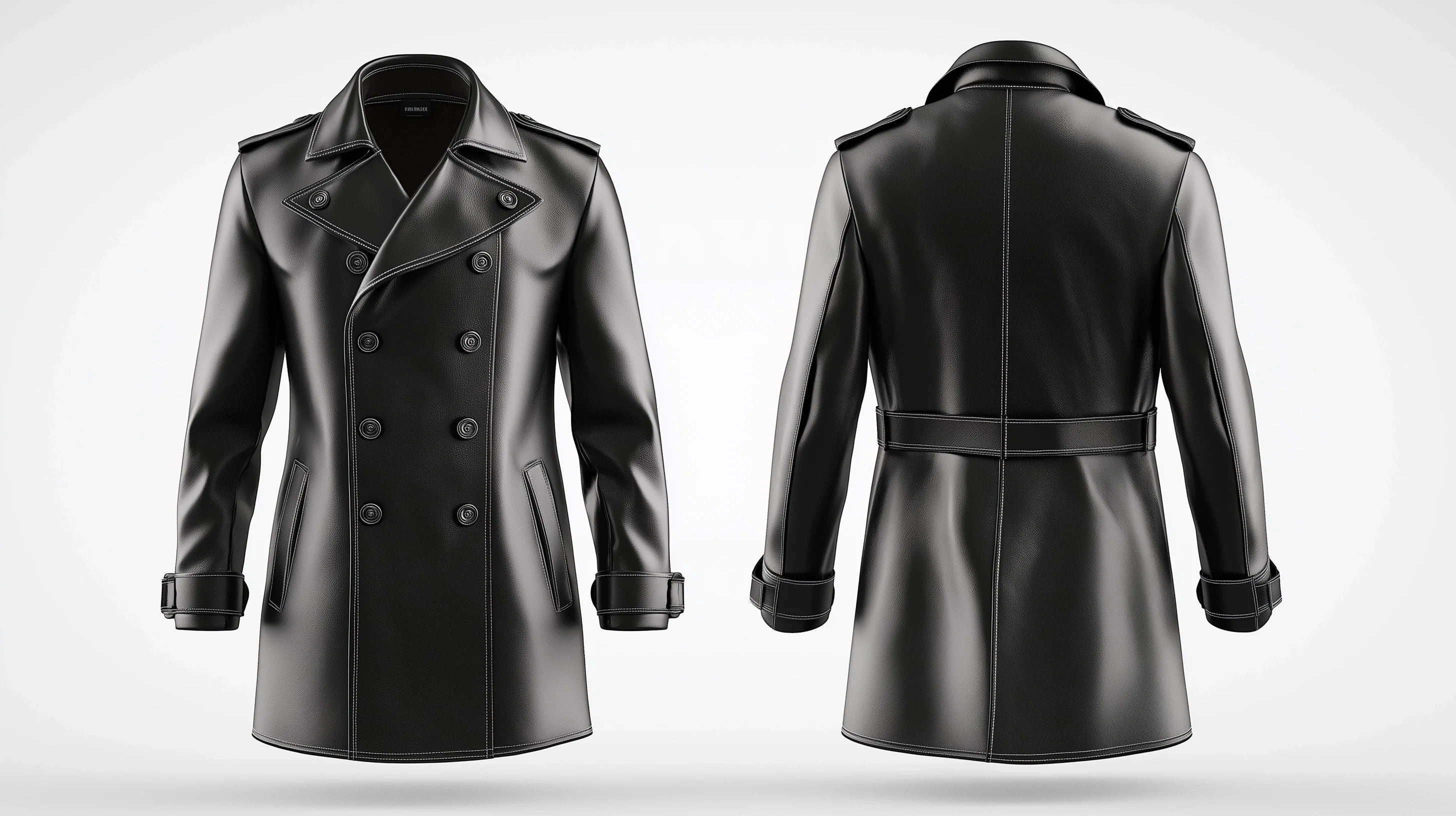 Men's Short Leather Trench Coat