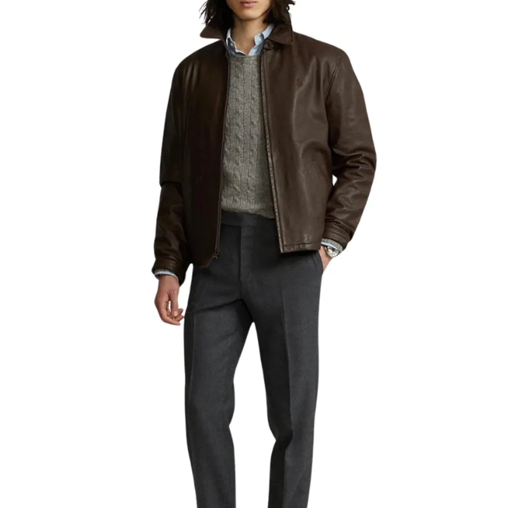 Men's Simple Brown Leather Jacket