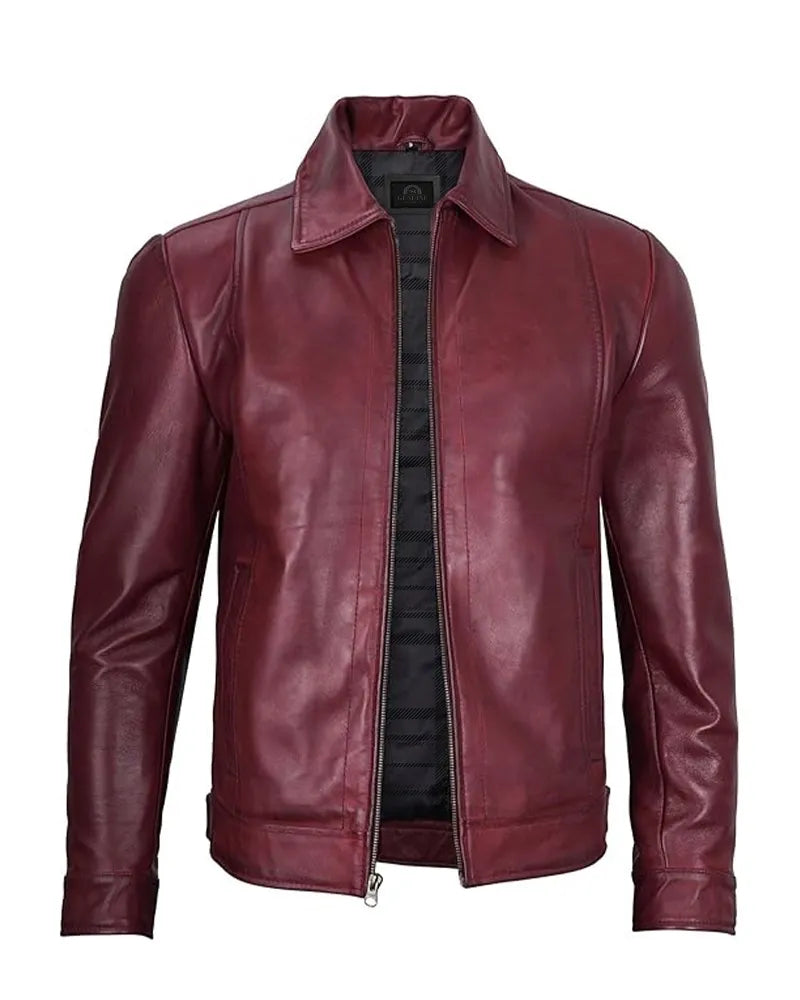 Men's Simple Cafe Racer Leather Jacket
