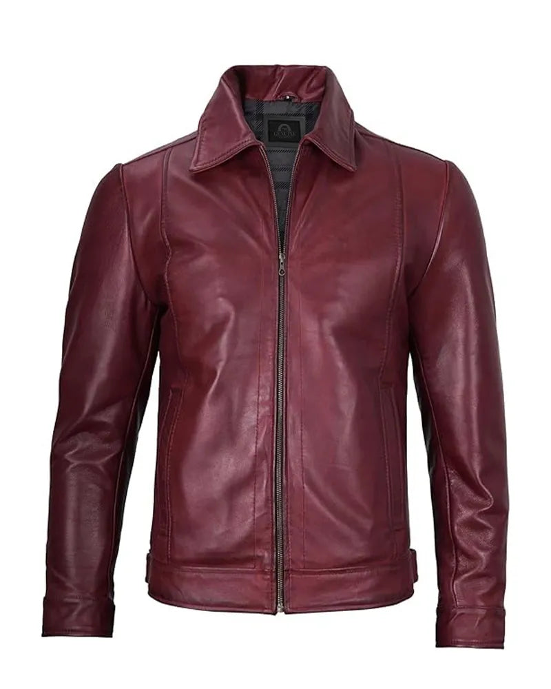 Men's Simple Cafe Racer Leather Jacket