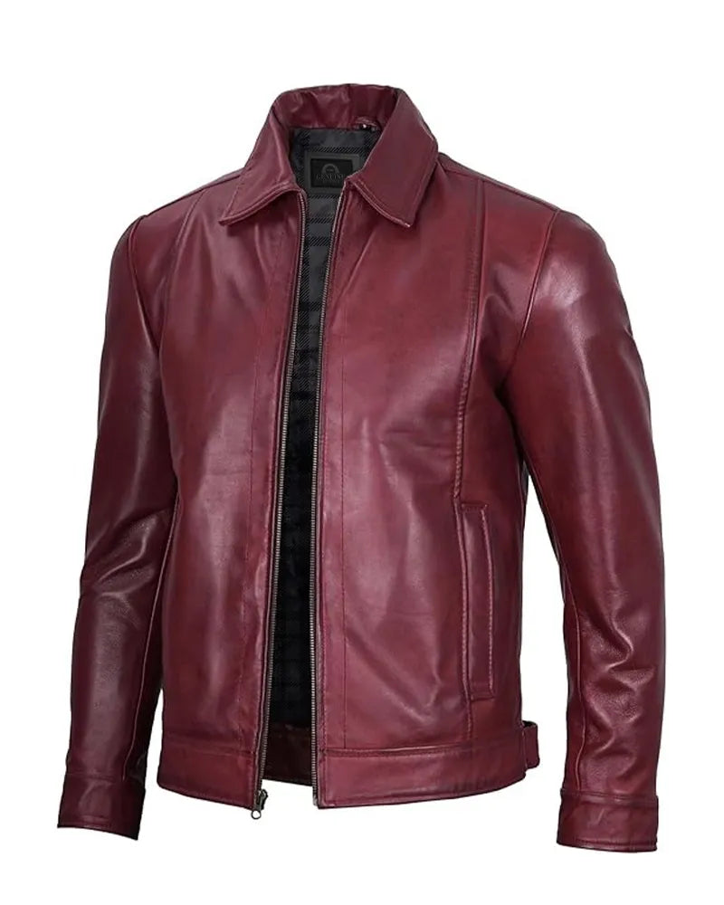 Men's Simple Cafe Racer Leather Jacket