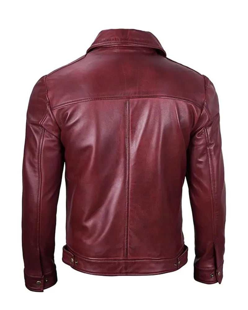 Men's Simple Cafe Racer Leather Jacket