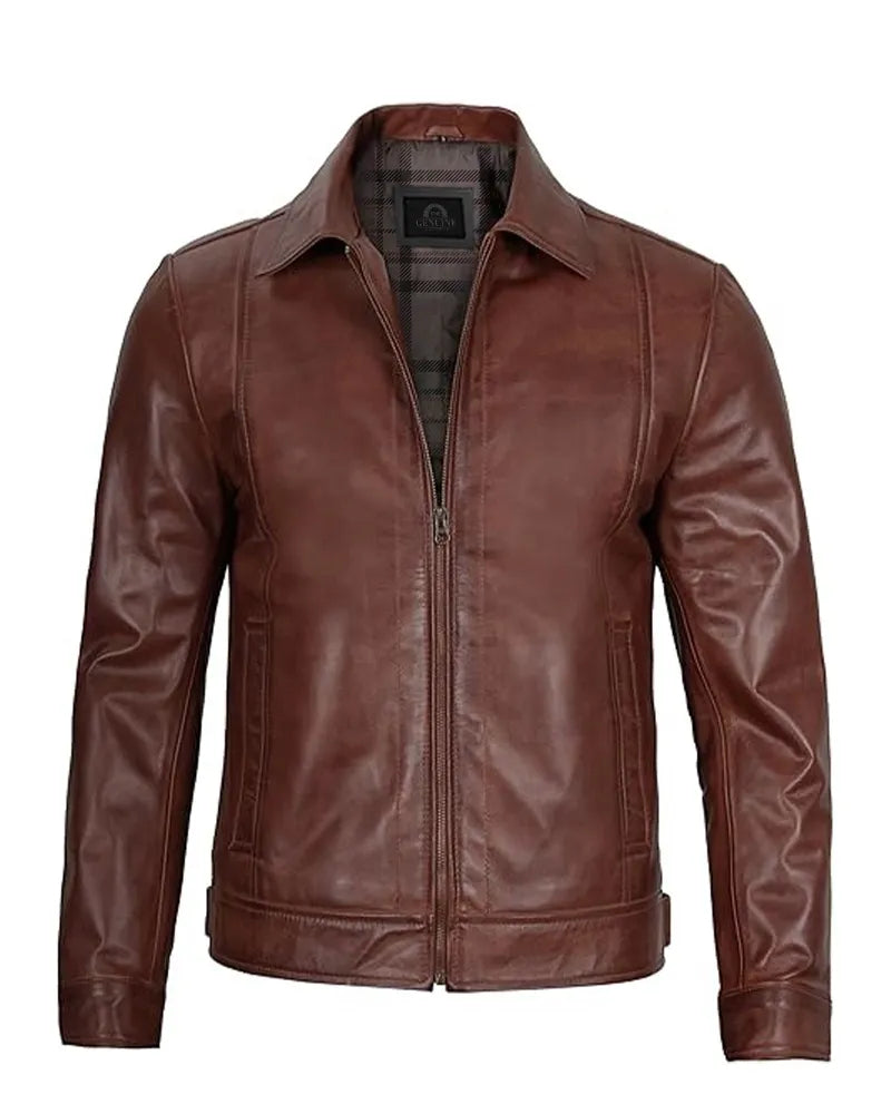 Men's Simple Cafe Racer Leather Jacket
