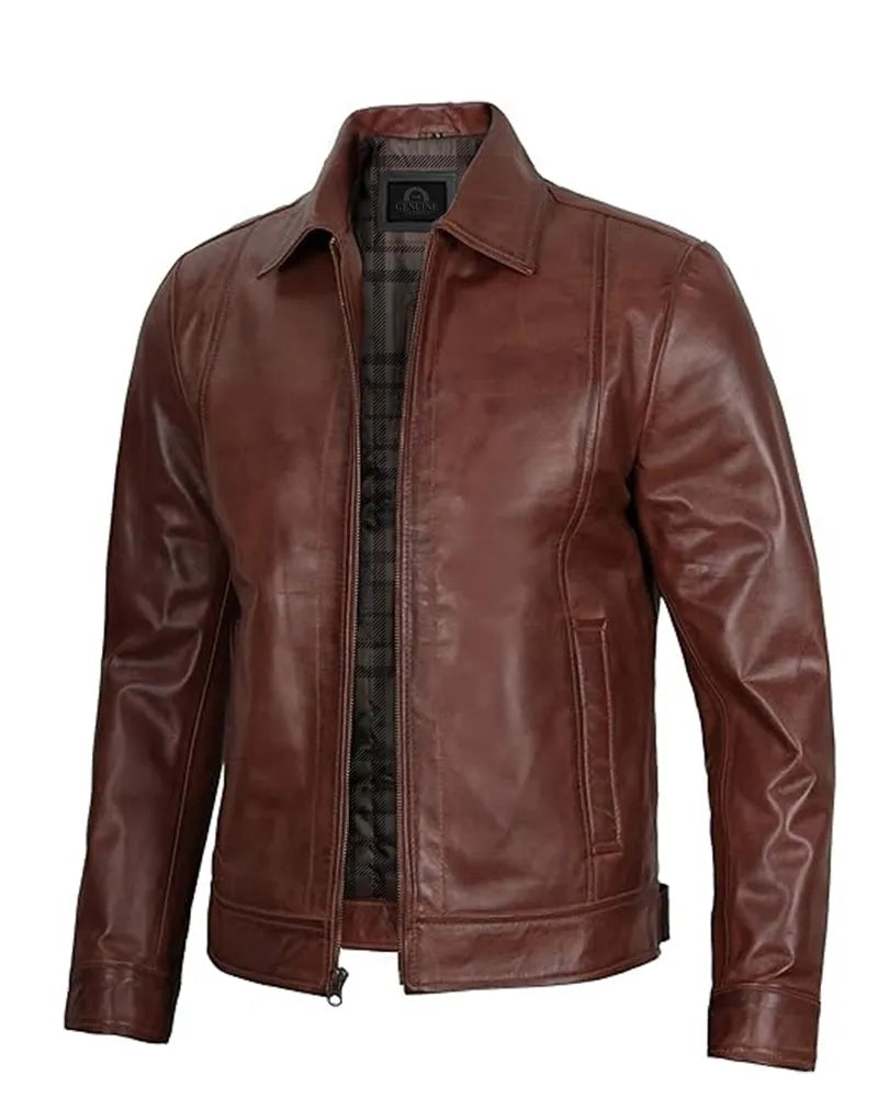 Men's Simple Cafe Racer Leather Jacket