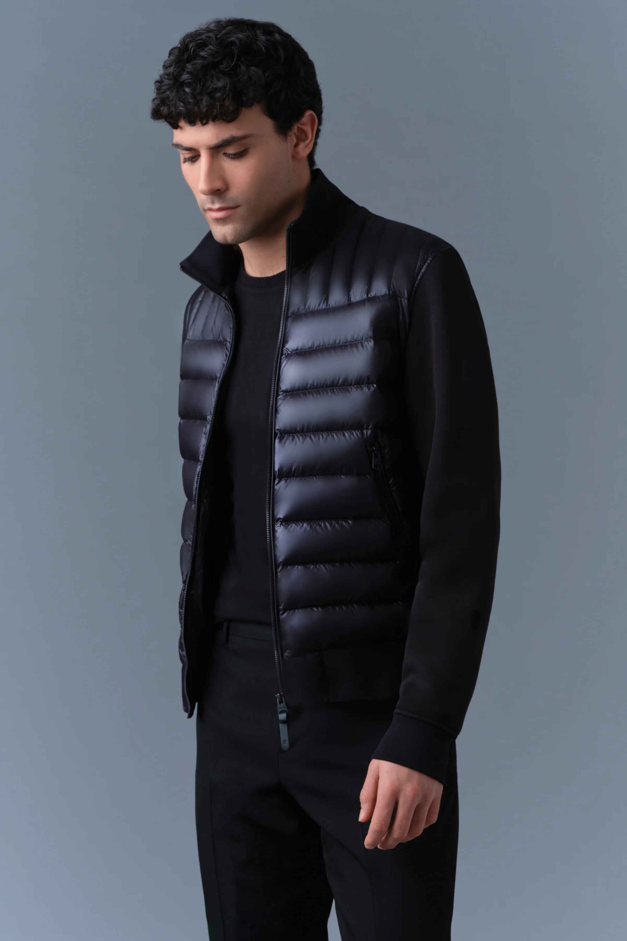 Men's Slim Fit Ribbed Collar Bomber Styled Puffer Jacket