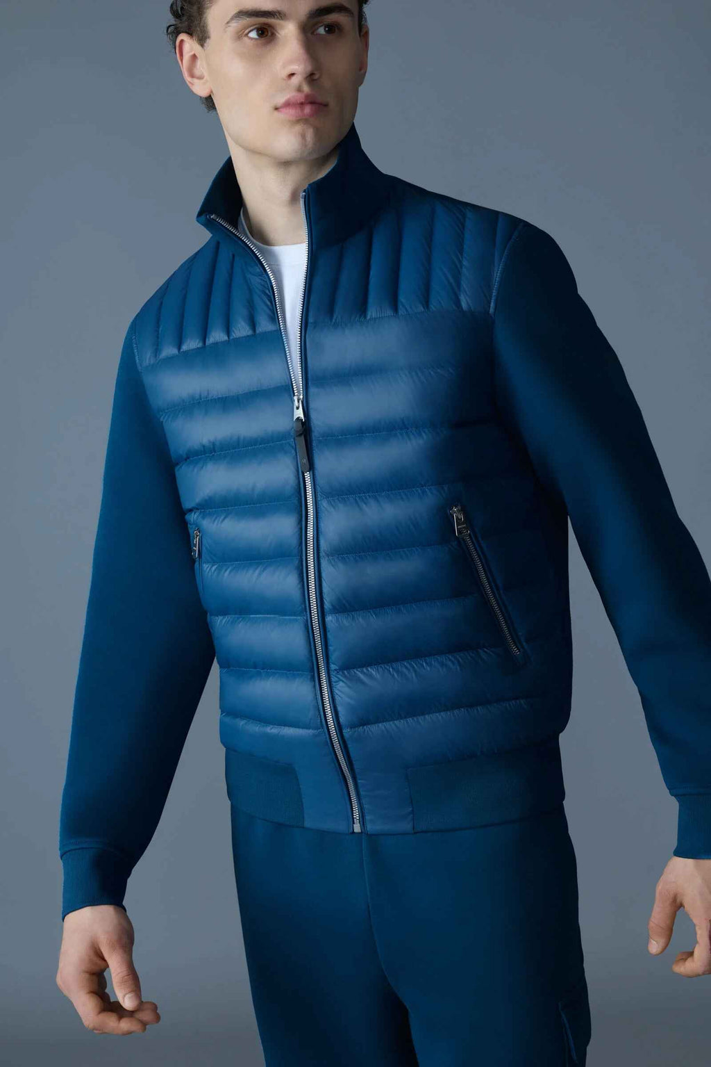 Men's Slim Fit Ribbed Collar Bomber Styled Puffer Jacket