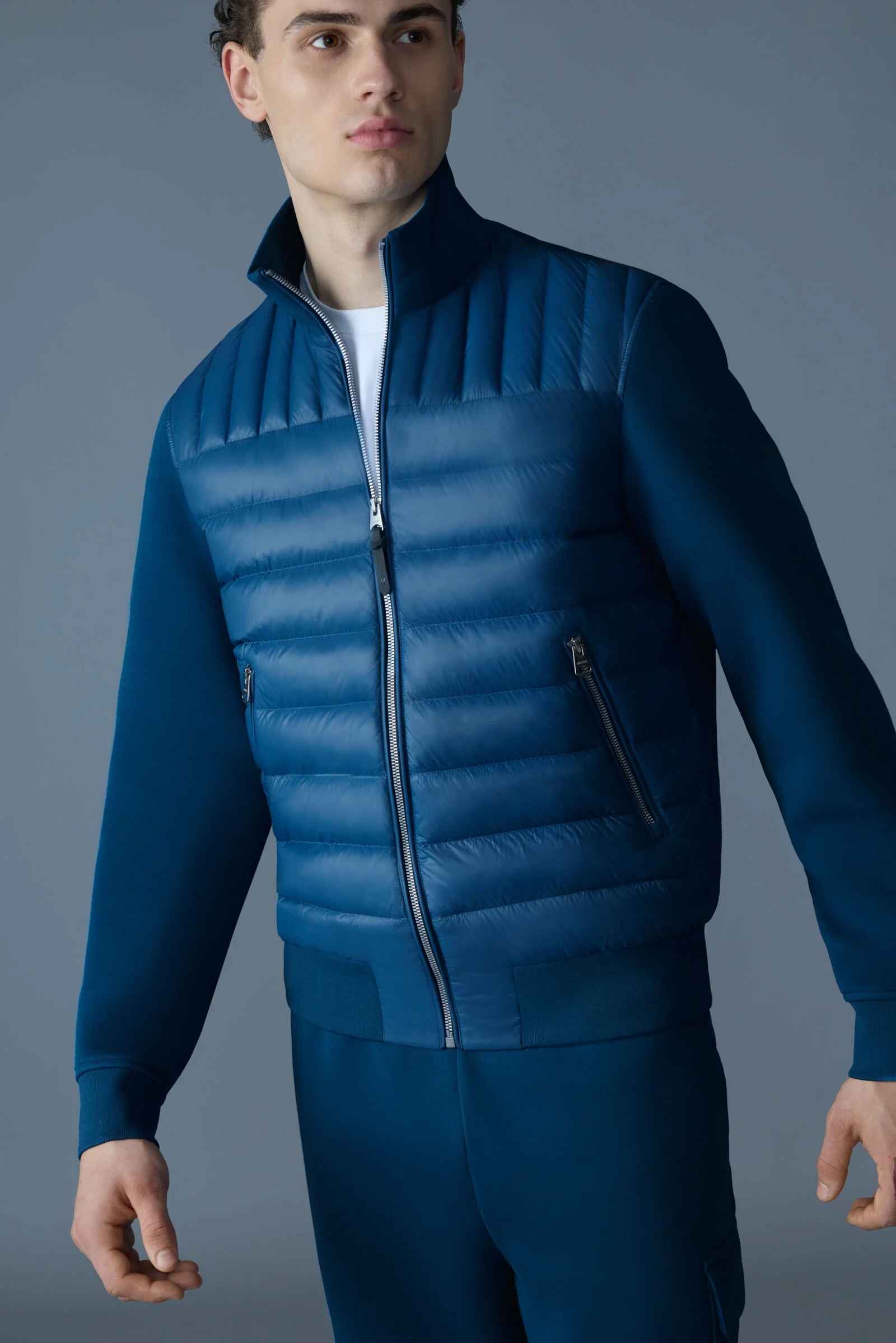 Men's Slim Fit Ribbed Collar Bomber Styled Puffer Jacket