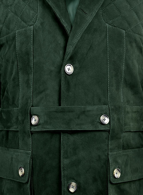 Men's Solid Safari Forest Suede Leather Blazer