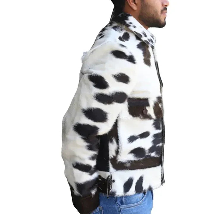 Men's Spread Collar Cow Hair Leather Jacket