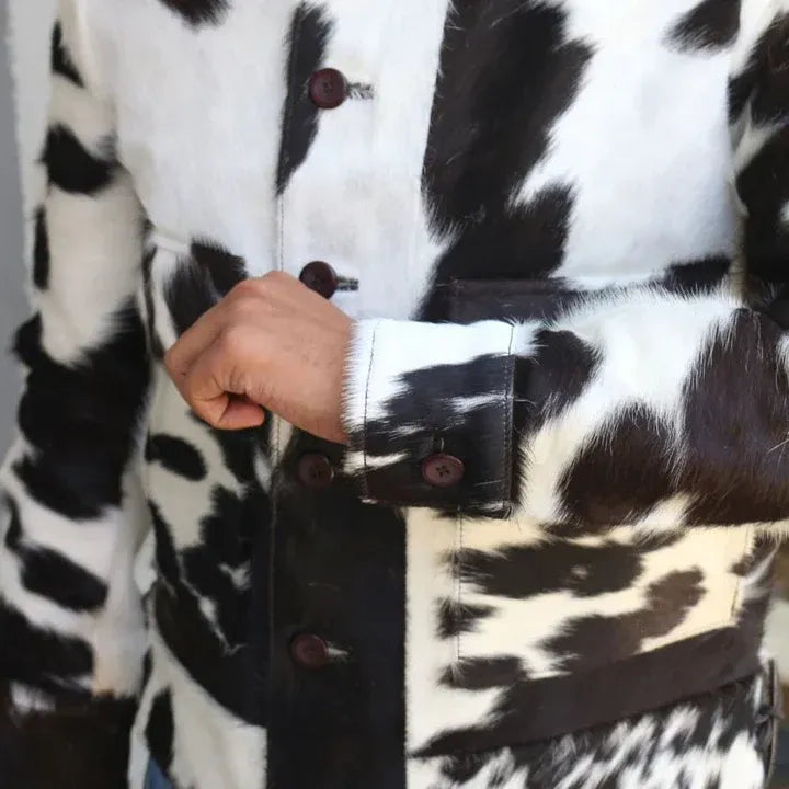 Men's Spread Collar Cow Hair Leather Jacket