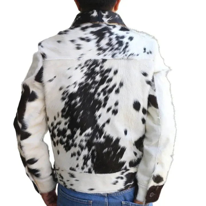 Men's Spread Collar Cow Hair Leather Jacket