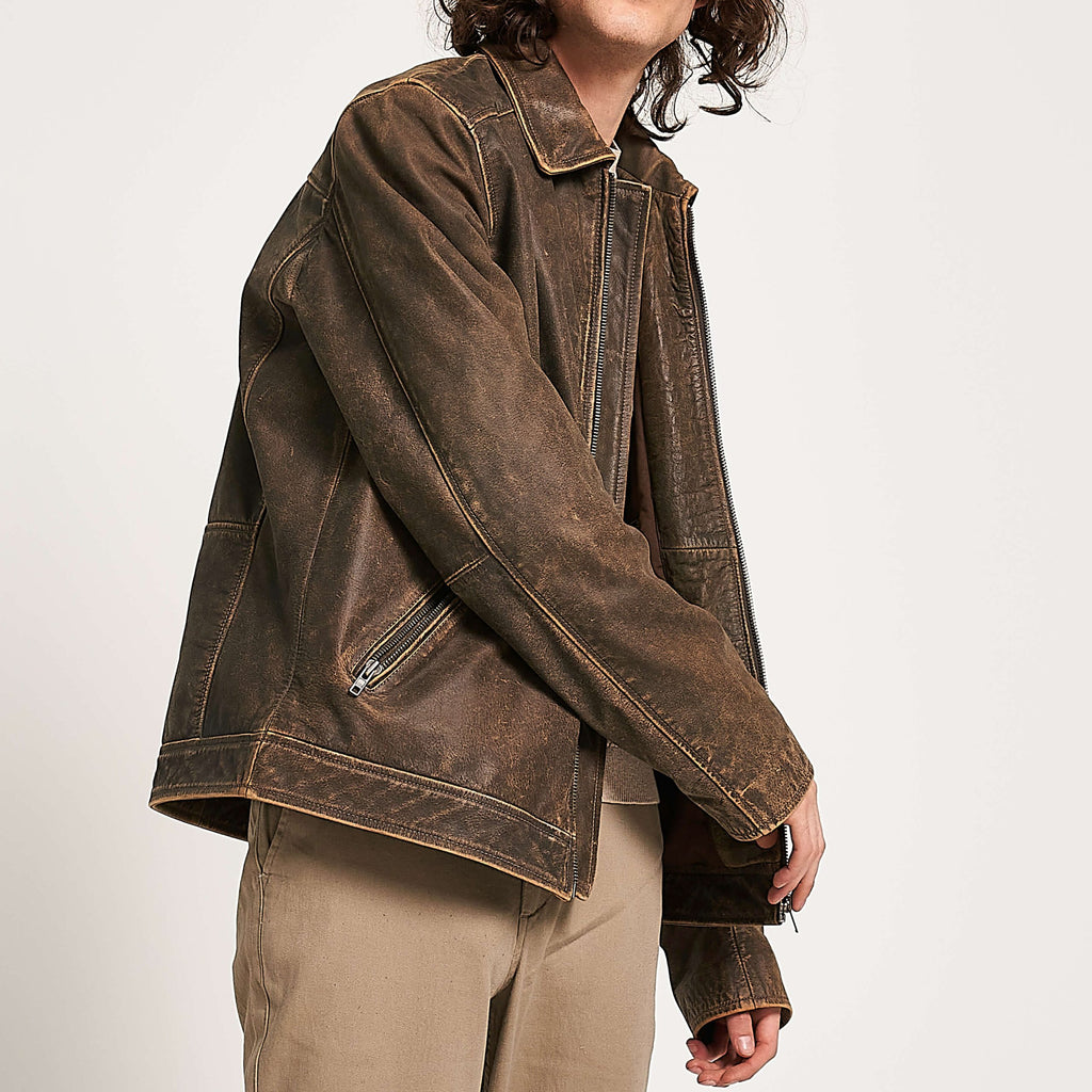 Men’s Vintage Stone Washed Buffalo Leather Harrington