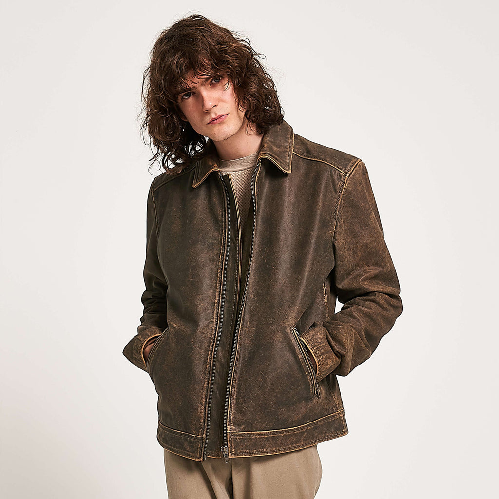 Men’s Vintage Stone Washed Buffalo Leather Harrington