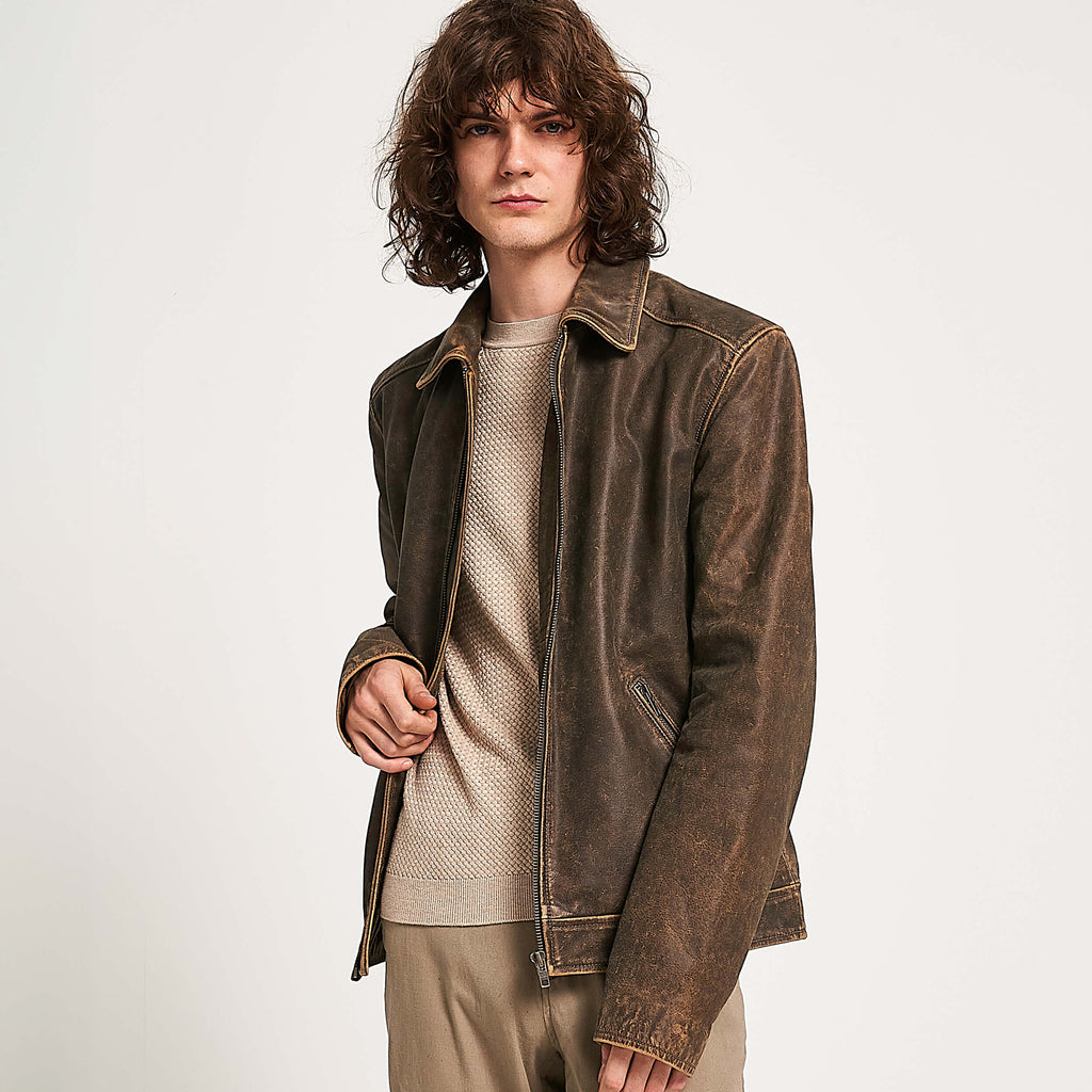 Men’s Vintage Stone Washed Buffalo Leather Harrington