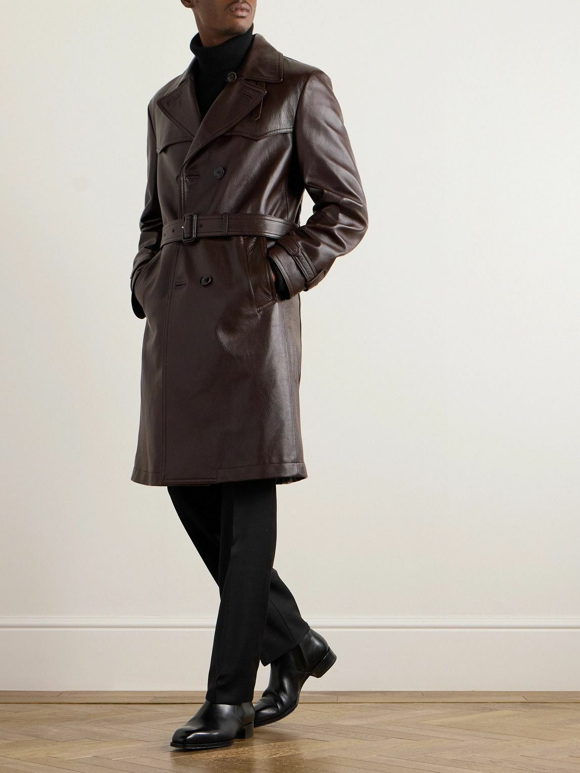 Men's TOM FORD - Double-Breasted Leather Trench Coat