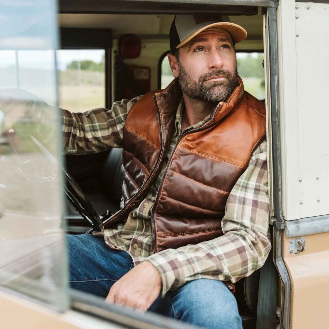 Men's Tan Brown Bridger Leather Down Vest