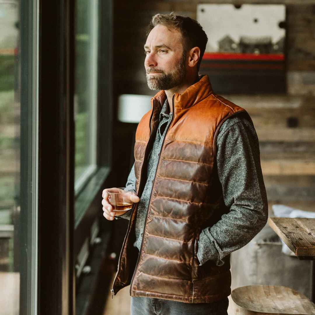 Men's Tan Brown Bridger Leather Down Vest