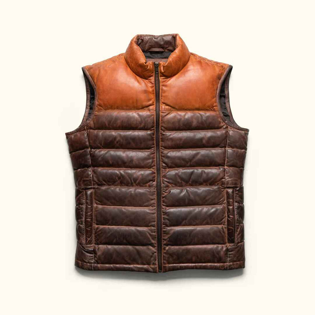 Men's Tan Brown Bridger Leather Down Vest