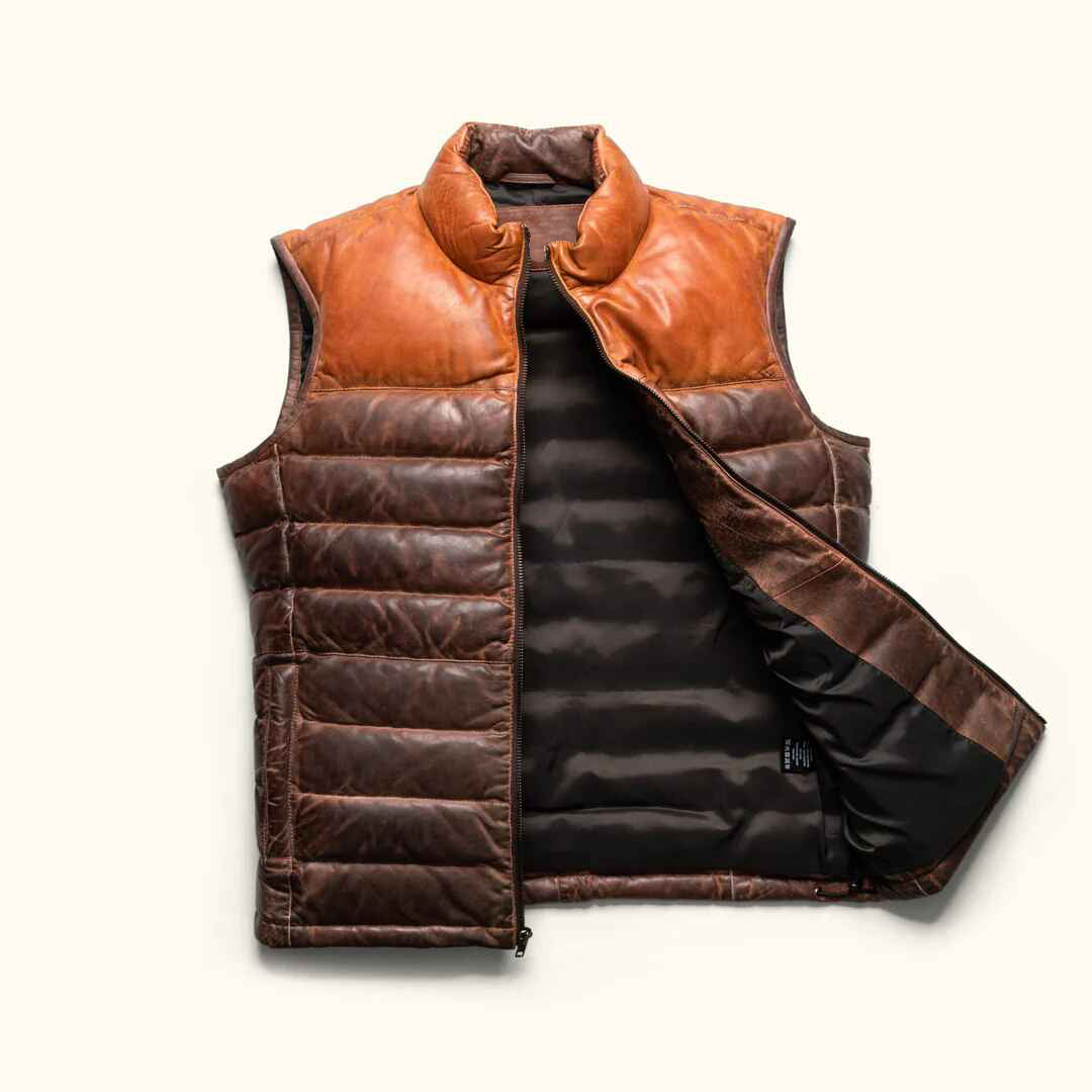 Men's Tan Brown Bridger Leather Down Vest