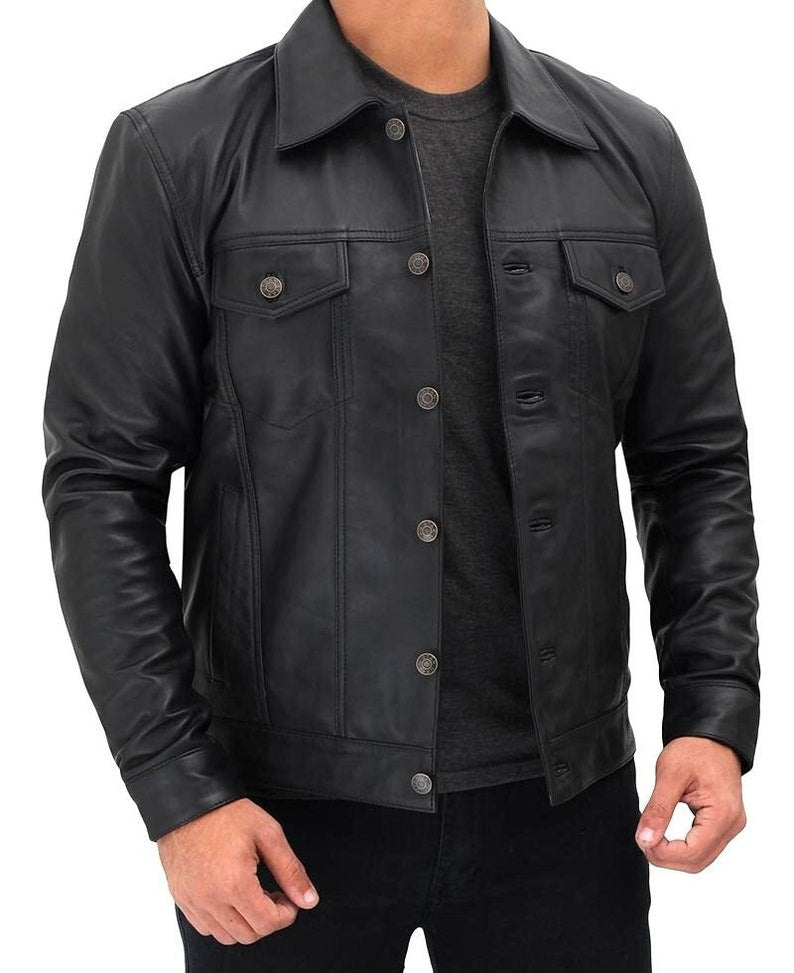 Men's Trucker Leather Jacket
