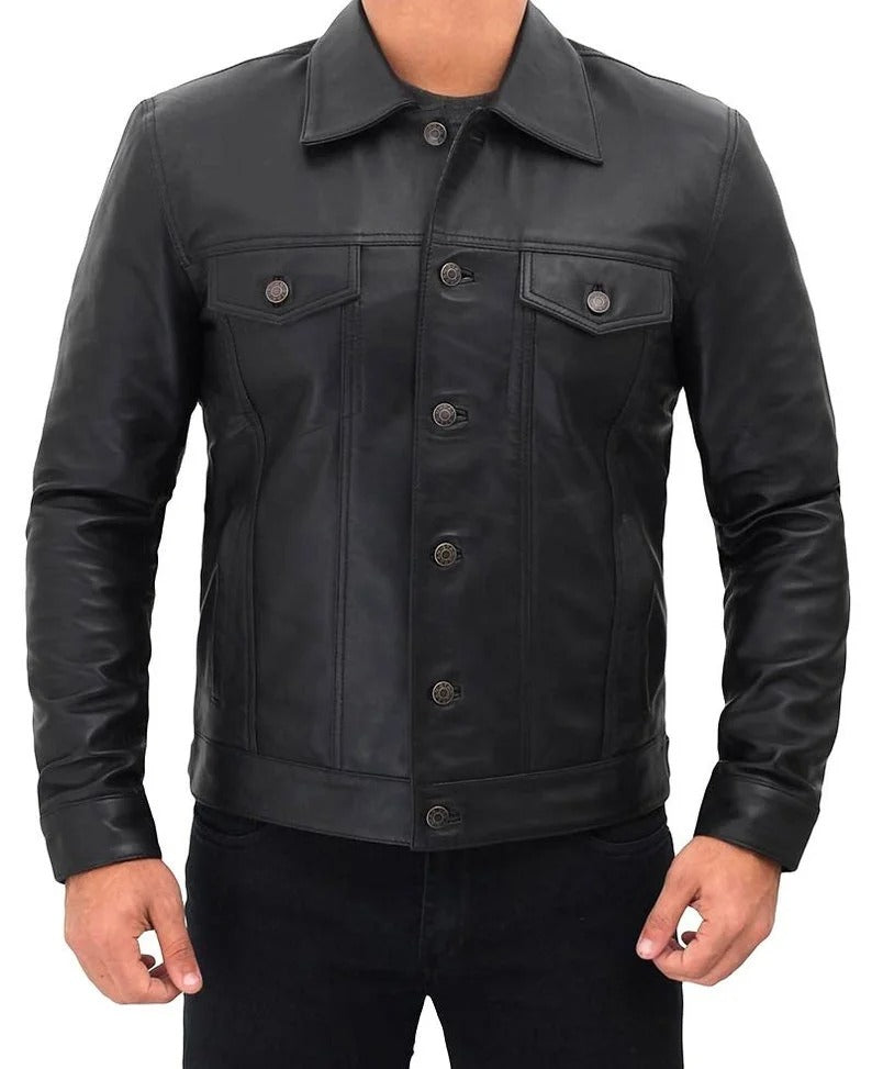Men's Trucker Leather Jacket