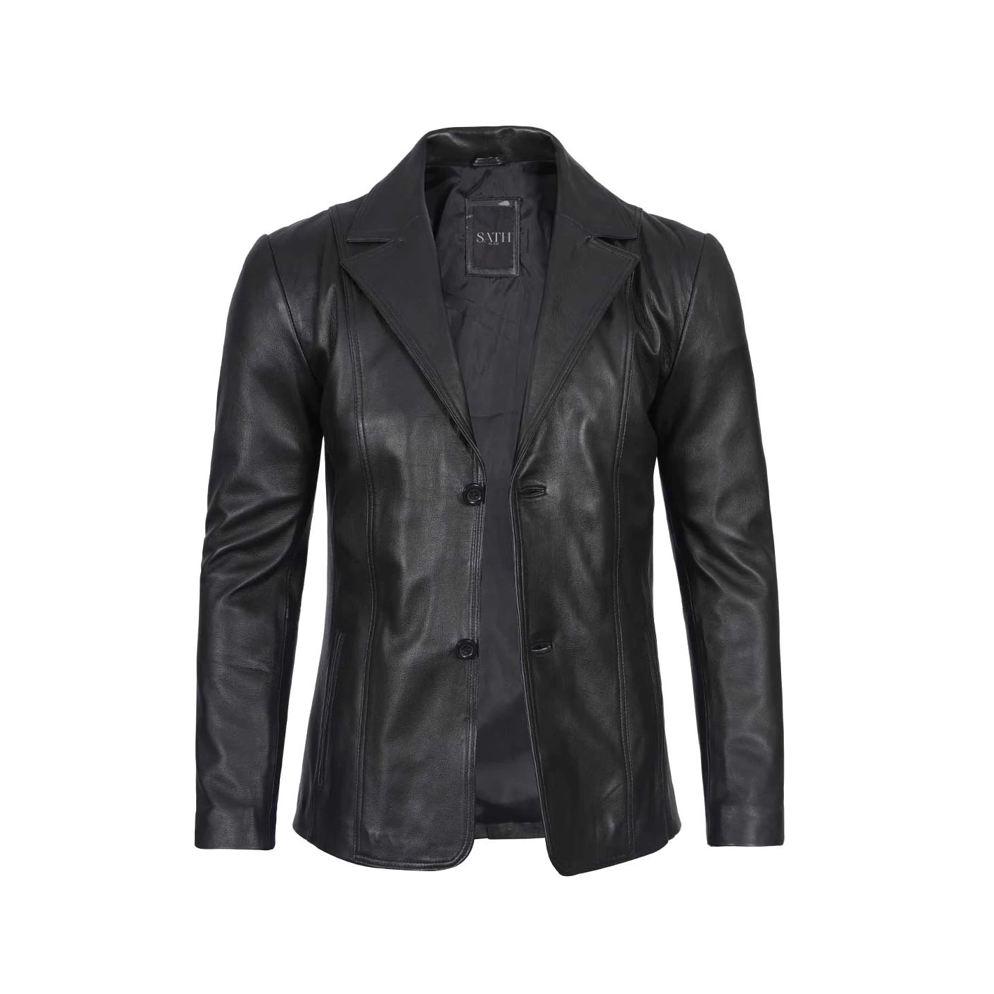 Men's Two Button Black Leather Blazer