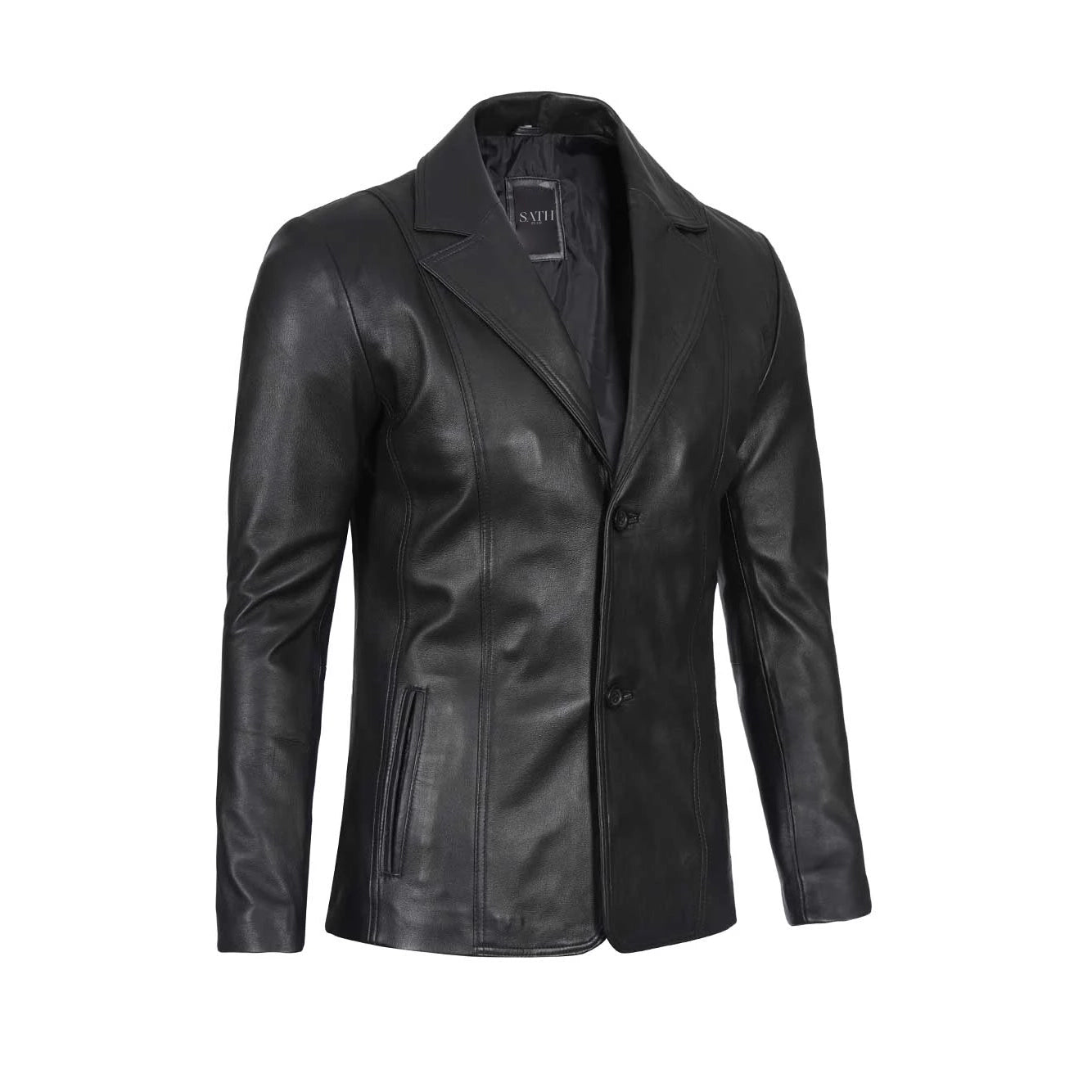 Men's Two Button Black Leather Blazer