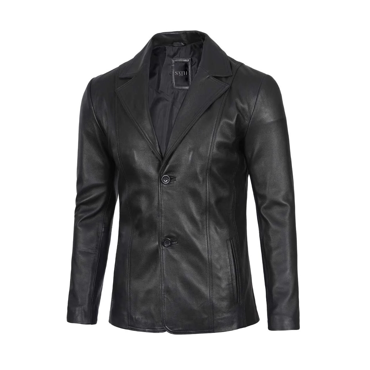 Men's Two Button Black Leather Blazer