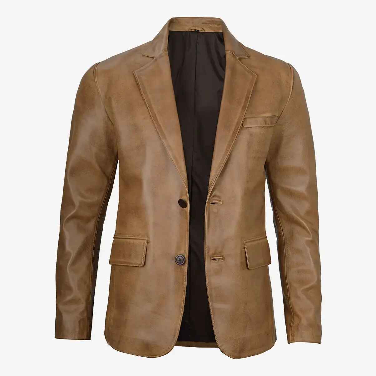 Men's Two Button Camel Leather Blazer