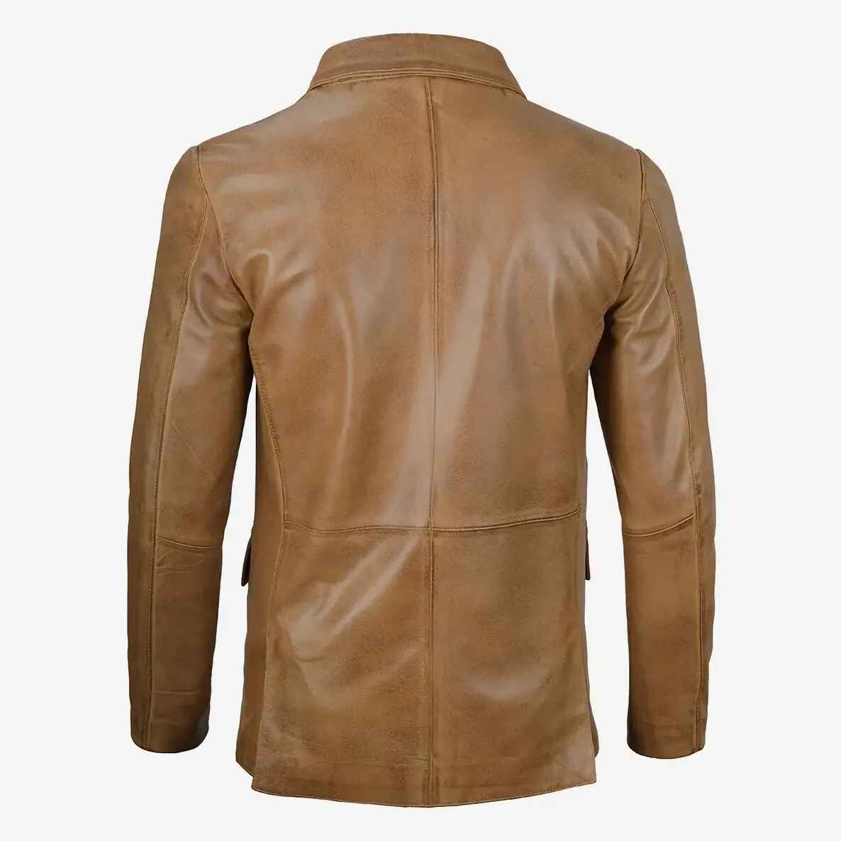 Men's Two Button Camel Leather Blazer