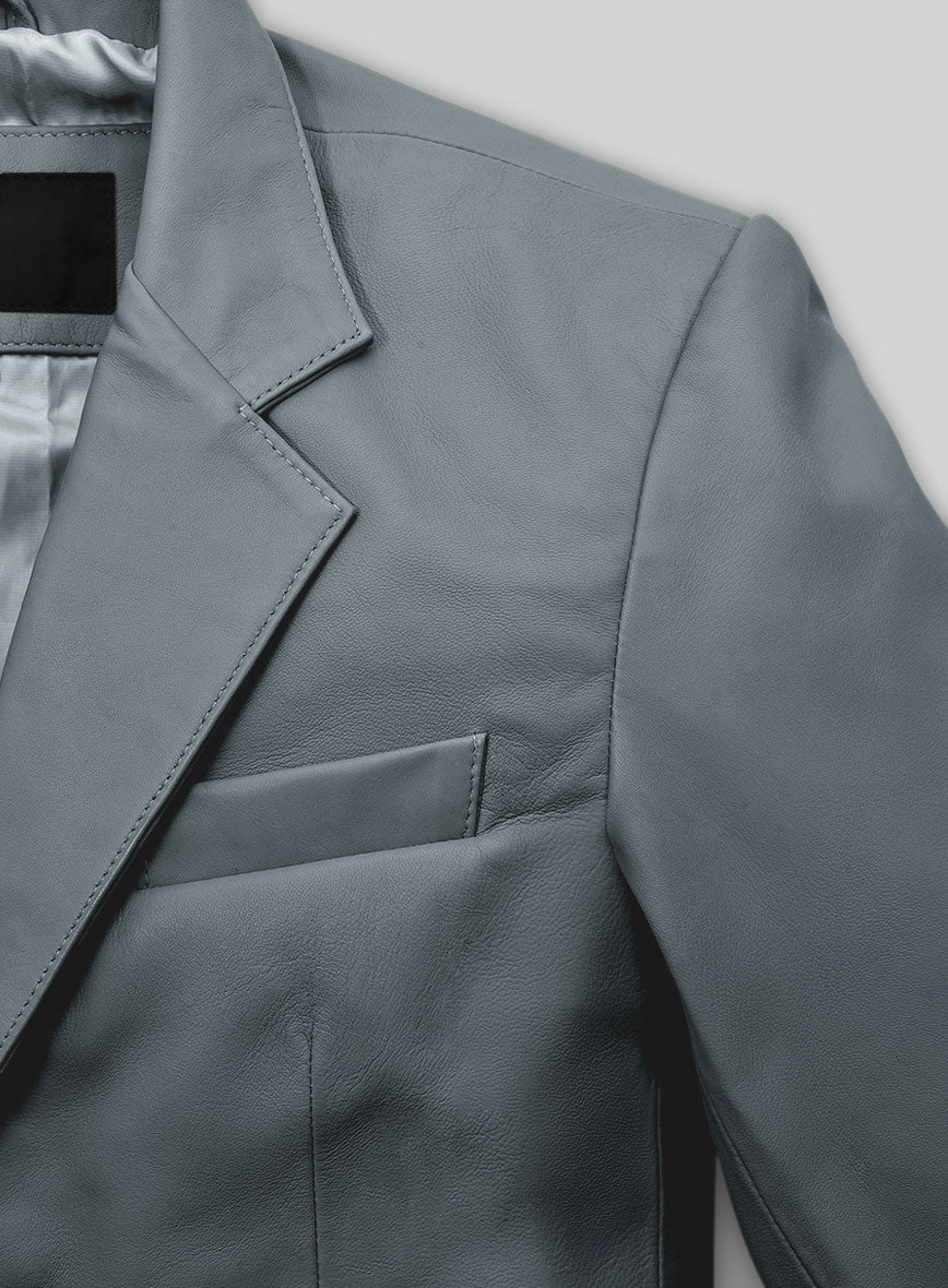 Men's Two Button Soft Sherpa Gray Leather Blazer