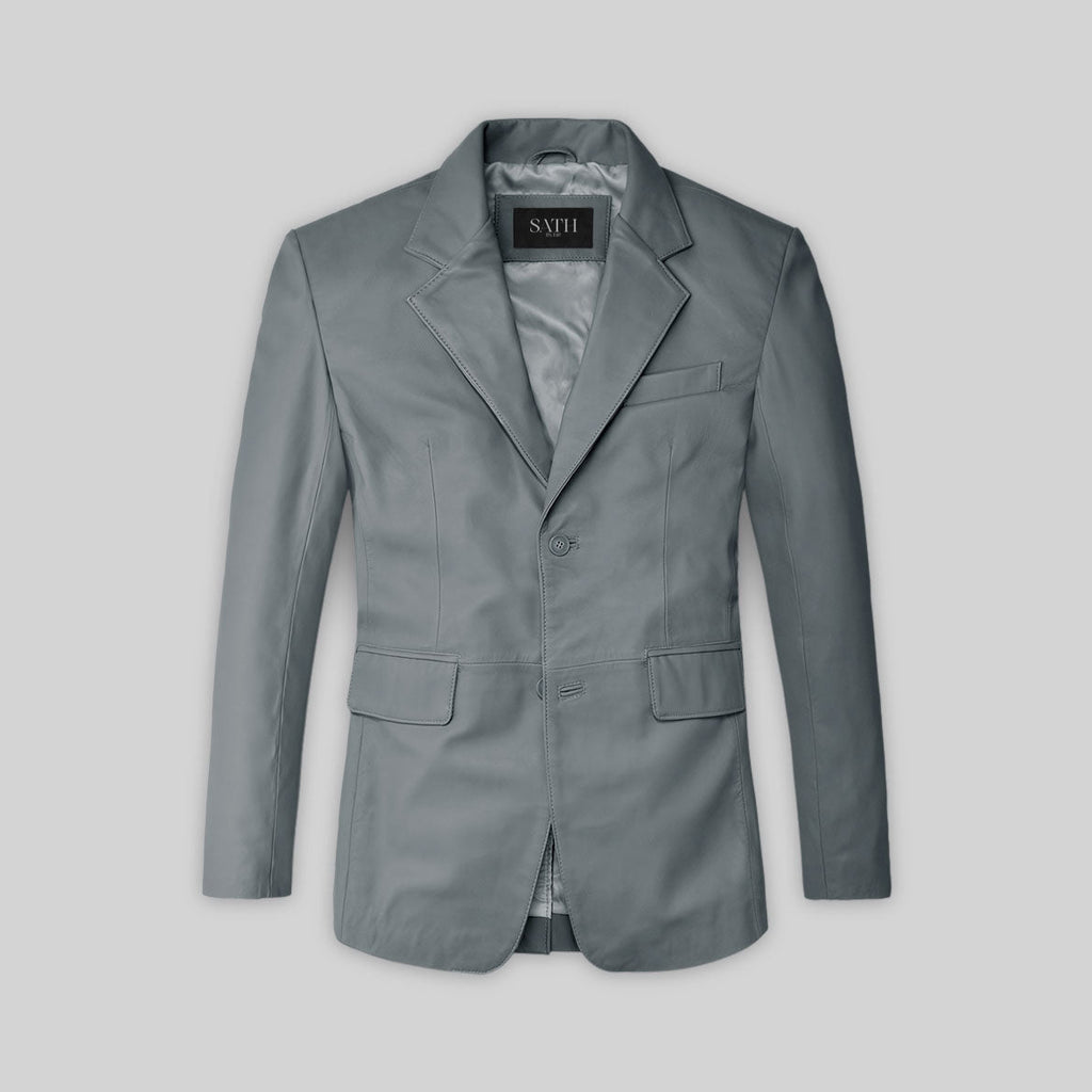 Men's Two Button Soft Sherpa Gray Leather Blazer