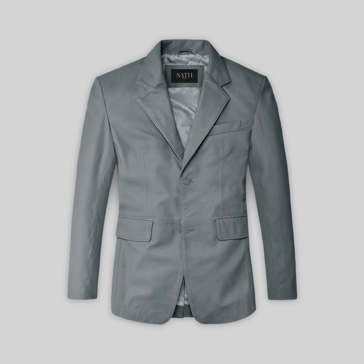 Men's Two Button Soft Sherpa Gray Leather Blazer