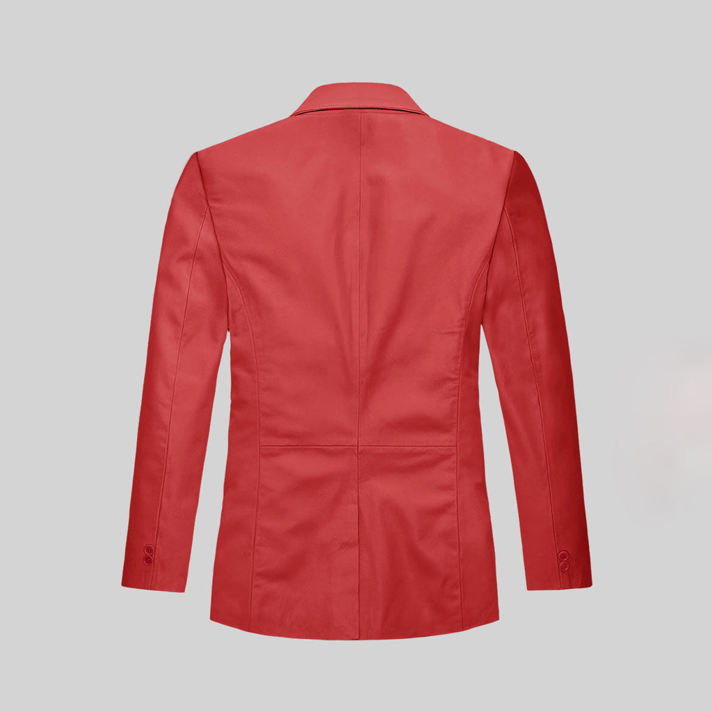 Men's Two Button Soft Tango Red Leather Blazer