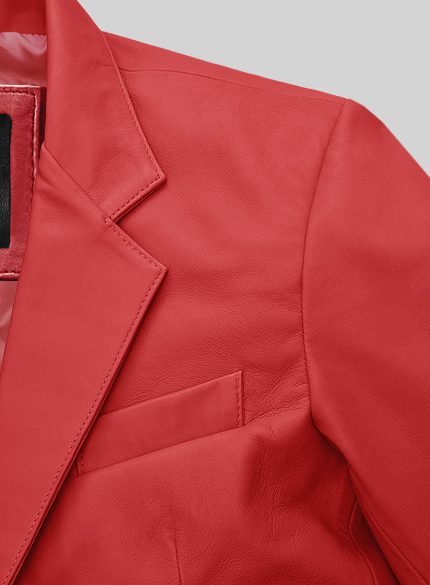 Men's Two Button Soft Tango Red Leather Blazer