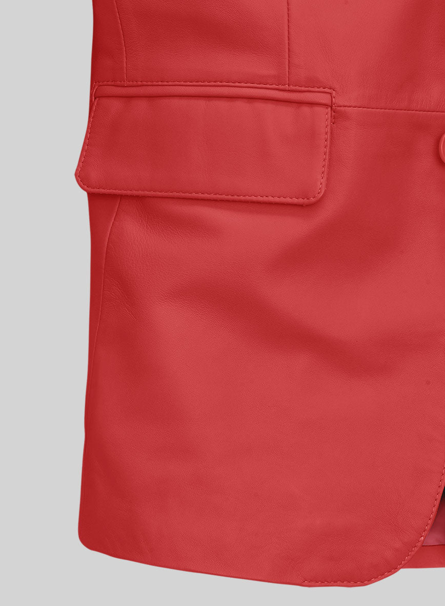 Men's Two Button Soft Tango Red Leather Blazer