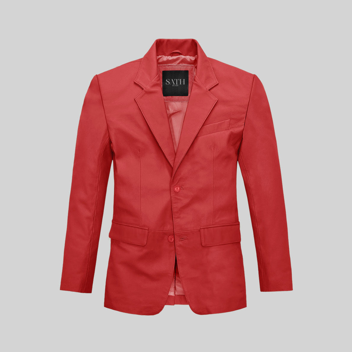 Men's Two Button Soft Tango Red Leather Blazer