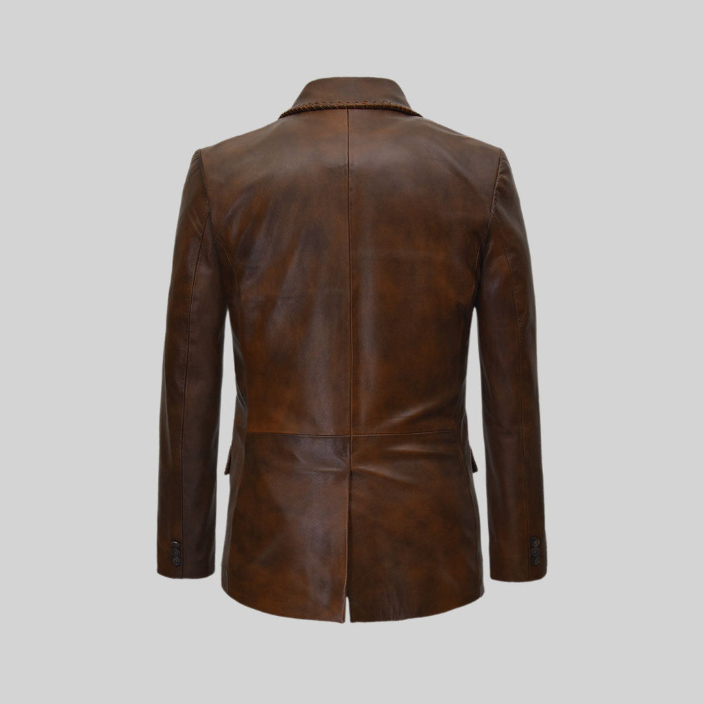Men's Two Button Spanish Brown Medieval Leather Blazer