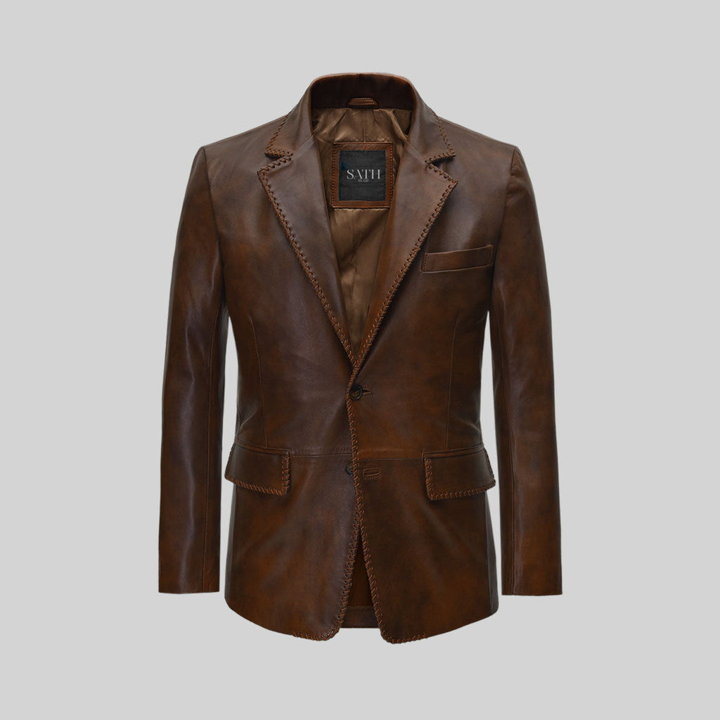 Men's Two Button Spanish Brown Medieval Leather Blazer