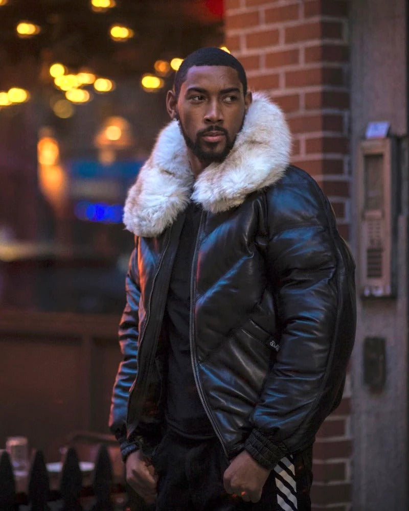 Men's V BOMBER- BLACK (OFF WHITE FUR)