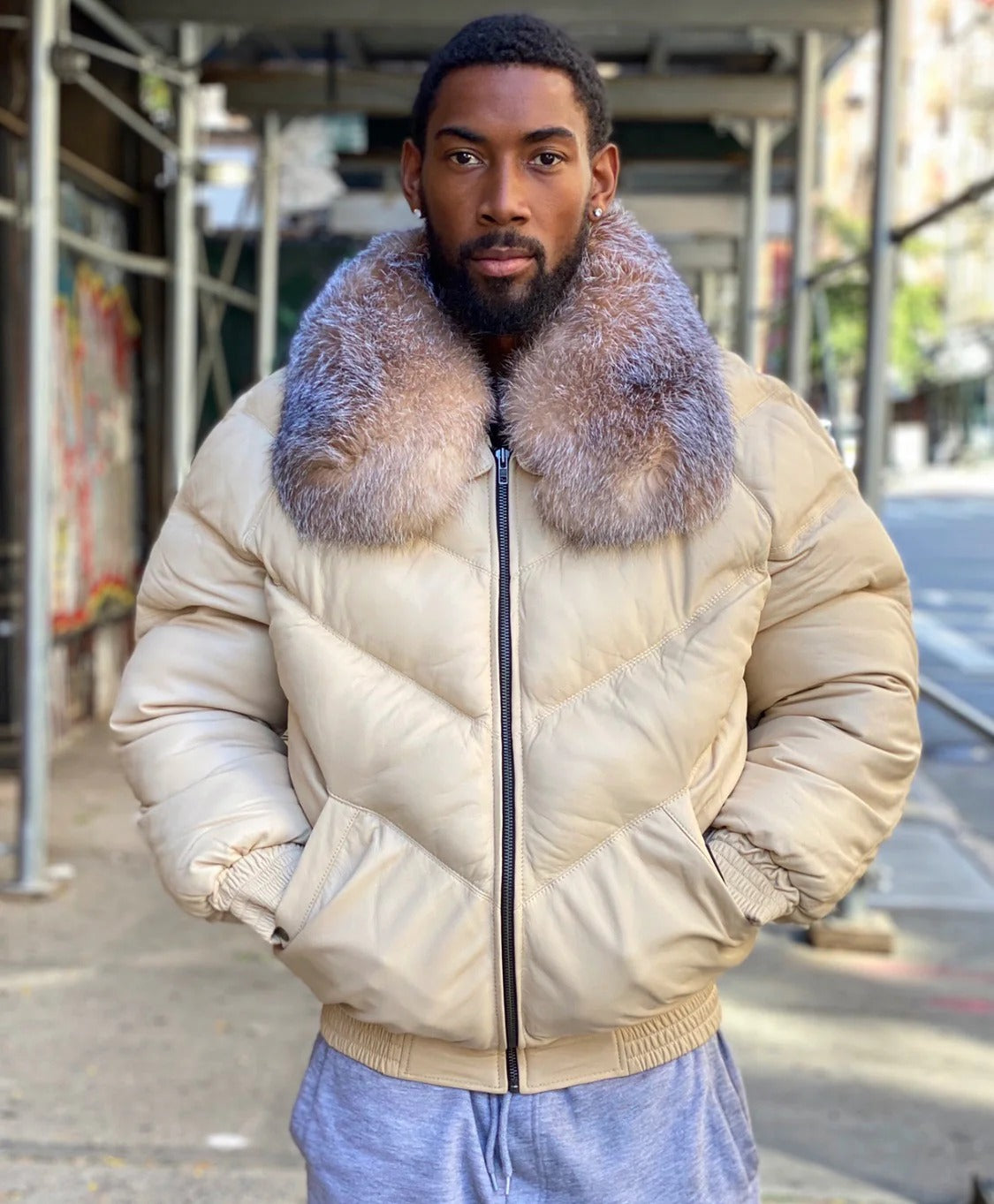 Men's V BOMBER- CREAM COLOR WITH CRYSTAL FOX