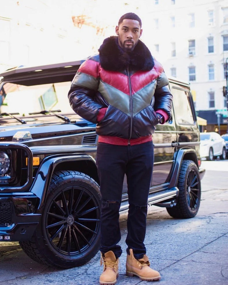 Men's V BOMBER- MULTI COLOR RED/GREEN/NAVY BLUE