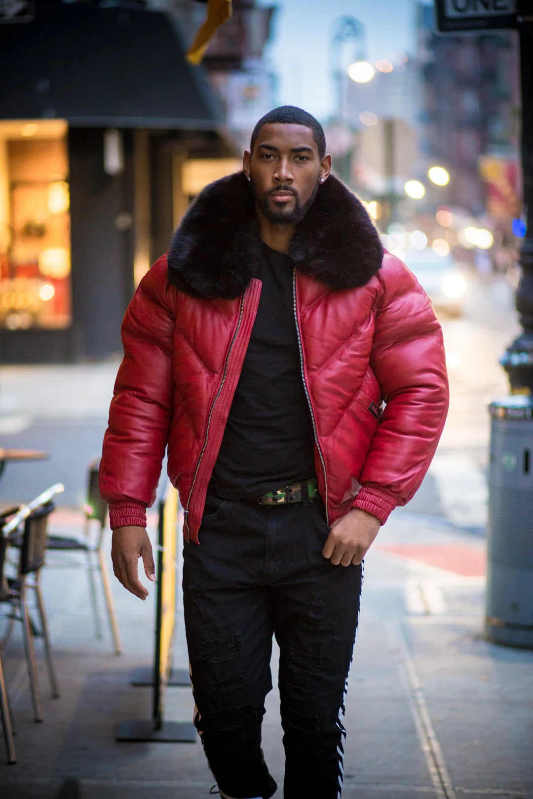 Men's V BOMBER- RED (BLACK FUR)