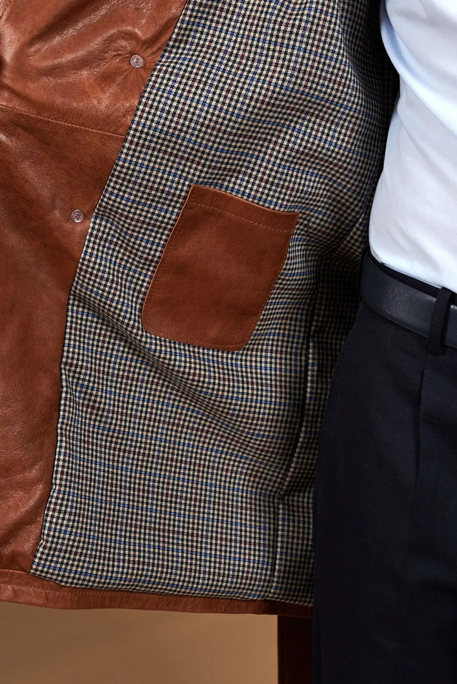 Men's Vintage Leather Coat Double-Breasted with Belt